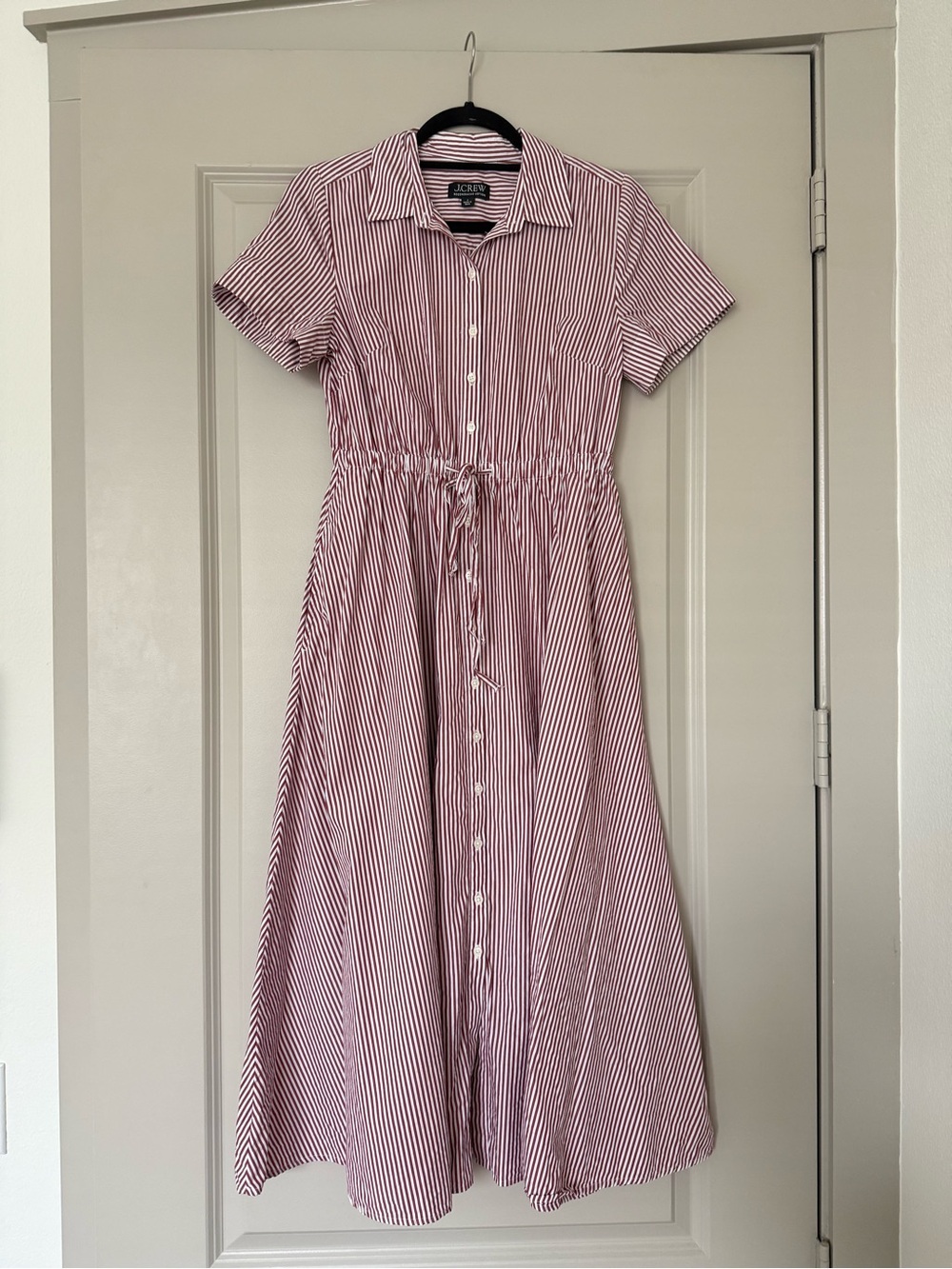 J. Crew Red and White Striped Maxi Shirt Dress